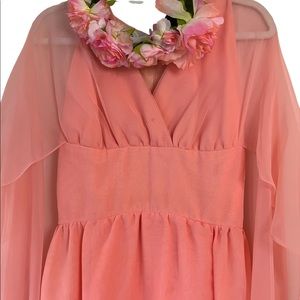 Vintage Victor Costa full length coral cape dress from the 70s